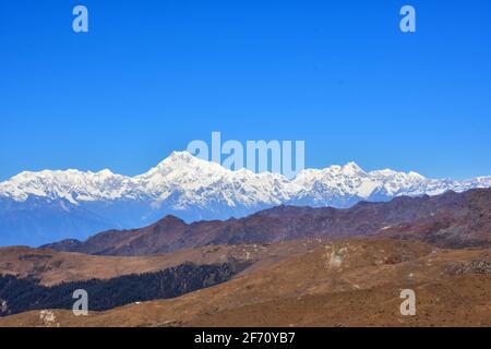 Vue panoramique et majestueuse sur le mont Kanchenjunga depuis sikkim Banque D'Images