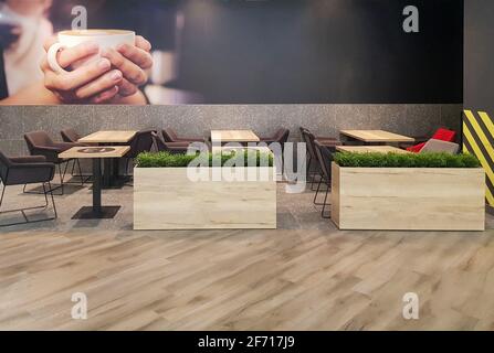 Une pancarte dans un café avec maquette. Panneau du restaurant avec maquette Banque D'Images