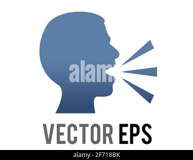 La silhouette vectorielle dégradé bleu foncé de la tête de la personne parlant icône avec des lignes montrant que la parole est expulsée Illustration de Vecteur