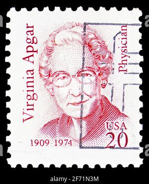 MOSCOU, RUSSIE - 20 JANVIER 2021: Timbre-poste imprimé aux États-Unis montre Virginia Apgar, grande série américaine, vers 1994 Banque D'Images
