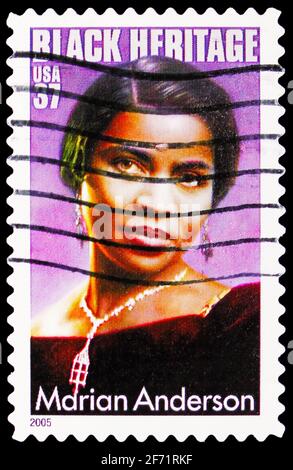 MOSCOU, RUSSIE - 20 JANVIER 2021 : le timbre-poste imprimé aux États-Unis montre Marian Anderson, série Black Heritage, vers 2005 Banque D'Images