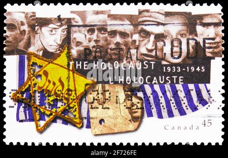 MOSCOU, RUSSIE - le 28 FÉVRIER 2021 : le timbre-poste imprimé au Canada montre l'Holocauste, série, vers 1995 Banque D'Images