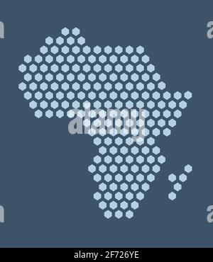 Carte de pixels hexagonaux bleu foncé de l'Afrique. Illustration vectorielle continent africain carte hexagonale mosaïque en pointillés. Frontière administrative, composition des terres. Illustration de Vecteur