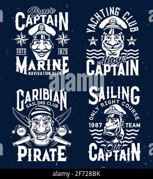 Imprimés t-shirts avec capitaines et mascottes de pirate Illustration de Vecteur