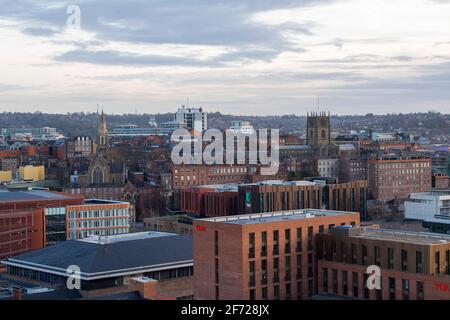 Nottingham City, vue depuis le toit de l'aménagement de la place de l'unité. Notinghamshire Angleterre Royaume-Uni Banque D'Images