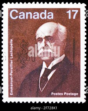 MOSCOU, RUSSIE - 28 FÉVRIER 2021 : timbre-poste imprimé au Canada, séries, vers Banque D'Images