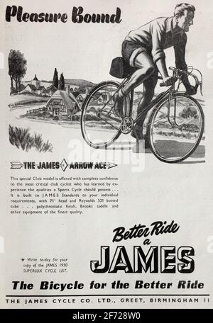 Publicité vintage 1950 pour British James Bicycles. Banque D'Images