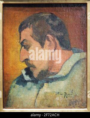Self Portrait 1896 de Paul Gauguin 1848-1903 autoportrait, dédié à son ami Daniel. Banque D'Images