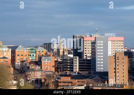 Nottingham City, vue depuis le toit de l'aménagement de la place de l'unité. Notinghamshire Angleterre Royaume-Uni Banque D'Images