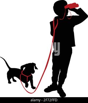 garçon tenant des jumelles et sa silhouette de chien - vecteur Illustration de Vecteur