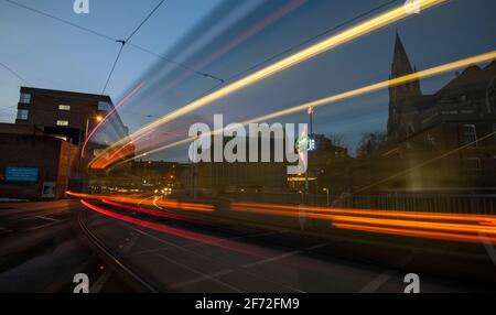 Tramway à la Nottingham Contemporary, dans le centre-ville de Nottingham, dans le Nottinghamshire, Angleterre Banque D'Images