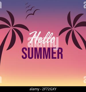 Illustration Hello Summer. Palmiers tropicaux sur le fond lumineux de l'été. Design pour l'affiche, l'affiche, la circulaire ou l'invitation Illustration de Vecteur