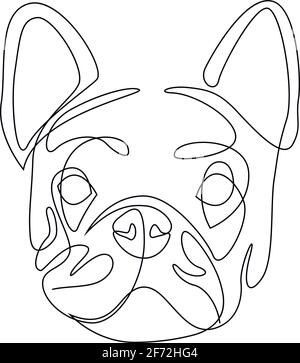 Bulldog français une illustration vectorielle continue à une seule ligne dessinée. Tête de chien en forme de ligne unique Illustration de Vecteur