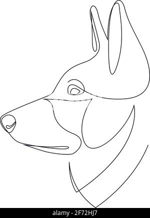 Portrait de chien en style dessin au trait continu. Tête de berger allemande esquisse linéaire noire isolée sur fond blanc. Illustration vectorielle Illustration de Vecteur