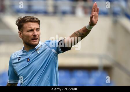 Rome, Italie. 03ème avril 2021. Ciro immobile de SS Lazio réagit pendant la série UN match de football entre SS Lazio et Spezia Calcio au stade Olimpico à Rome (Italie), le 3 avril 2021. Photo Antonietta Baldassarre/Insidefoto Credit: Insidefoto srl/Alay Live News Banque D'Images