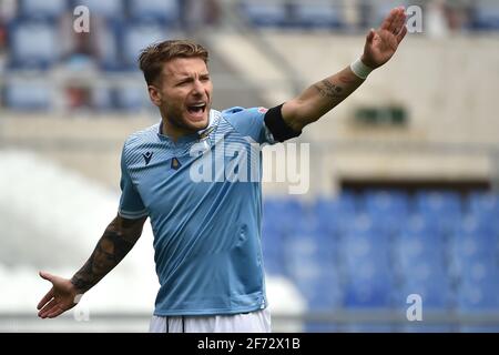 Rome, Italie. 03ème avril 2021. Ciro immobile de SS Lazio réagit pendant la série UN match de football entre SS Lazio et Spezia Calcio au stade Olimpico à Rome (Italie), le 3 avril 2021. Photo Antonietta Baldassarre/Insidefoto Credit: Insidefoto srl/Alay Live News Banque D'Images