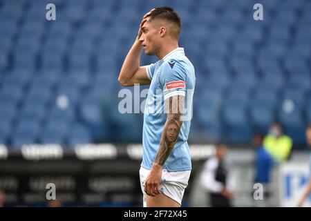 Rome, Italie. 03ème avril 2021. Joaquin Correa de SS Lazio réagit lors de la série UN match de football entre SS Lazio et Spezia Calcio au stade Olimpico à Rome (Italie), le 3 avril 2021. Photo Antonietta Baldassarre/Insidefoto Credit: Insidefoto srl/Alay Live News Banque D'Images