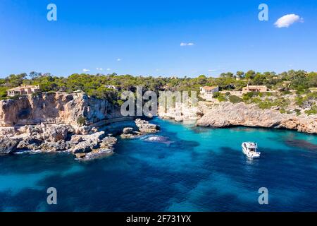 Vue aérienne, baie de Cala Llombards, Santanyi, Majorque, Iles Baléares, Espagne Banque D'Images