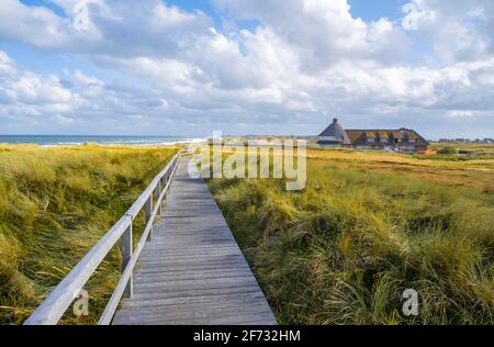 Promenade, dunes et plage, Restaurant Landhaus Severin, Morsum, Sylt, Ile de la Frise du Nord, Mer du Nord, Frise du Nord, Schleswig-Holstein, Allemagne Banque D'Images