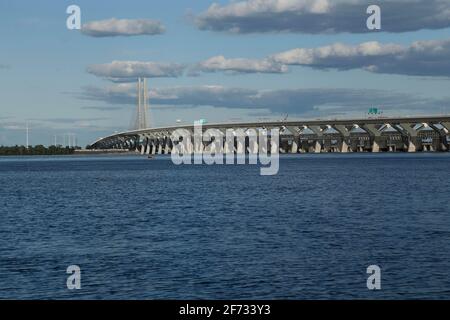 Nouveau pont Champlain, fleuve Saint-Laurent, Montréal, province de Québec, Canada Banque D'Images