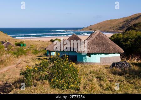 Village de Xhosa sur la côte sauvage, Mbotyi, Cap oriental, Afrique du Sud Banque D'Images