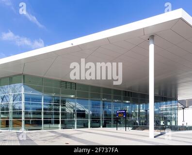 Centre des expositions et des congrès, entrée est, Essen, région de la Ruhr, Rhénanie-du-Nord-Westphalie, Allemagne Banque D'Images