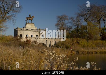 Public Art. General Ulysses S. Grant Equestrians statue le long du lac Michigan et sur le South Pond du zoo de Lincoln Park, Lincoln Park, Chicago, Illinois. Po Banque D'Images