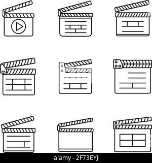 Ensemble d'icônes de la clapper de cinéma, style de contour Illustration de Vecteur