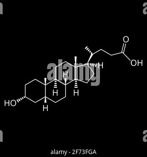 Acide lithocholique. Acide biliaire. Formule moléculaire chimique acide lithocholique. Illustration vectorielle sur un arrière-plan isolé Illustration de Vecteur