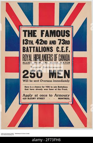 Affiche canadienne de recrutement de la première Guerre mondiale pour les Royal Highlanders Du Canada Banque D'Images