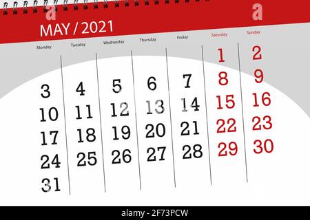 Calendrier du mois de mai 2021, date limite. Banque D'Images