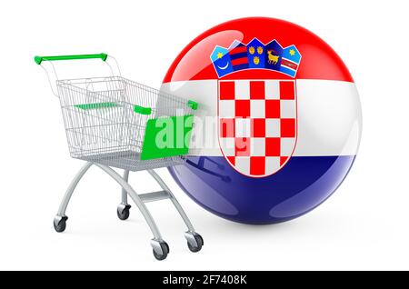 Panier avec drapeau croate. Shopping en Croatie concept. Rendu 3D isolé sur fond blanc Banque D'Images