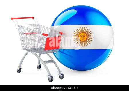 Panier avec drapeau argentin. Shopping en Argentine concept. Rendu 3D isolé sur fond blanc Banque D'Images