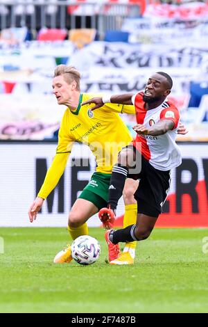 ROTTERDAM, PAYS-BAS - AVRIL 4: Zian Flemming de Fortuna Sittard, Rigeciano HAP de Feyenoord Rotterdam pendant le match Eredivisie entre Feyenoor Banque D'Images