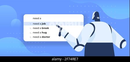 l'écriture robot nécessite un travail dans la barre de recherche sur le virtuel écran trouver un emploi en ligne service de recrutement intelligence artificielle Illustration de Vecteur