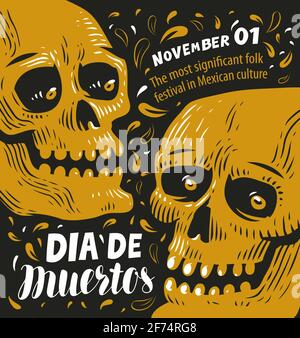 Affiche du jour de la mort, illustration du vecteur du crâne de sucre mexicain Illustration de Vecteur