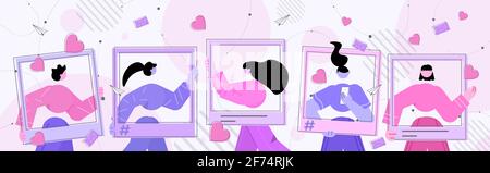 personnes utilisant des réseaux sociaux marketing média publicité blogging promotion en ligne concept de communication Illustration de Vecteur