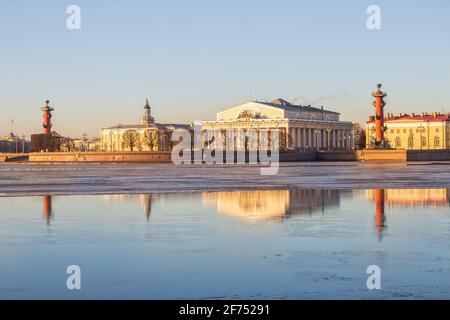 Matin à Saint-Pétersbourg, vue sur le Spit de l'île de Vasilievsky Banque D'Images