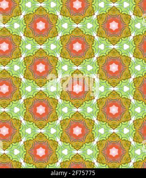 Motif de répétition géométrique multicolore aquarelle. Motifs arabes rouges, jaunes et verts. Banque D'Images