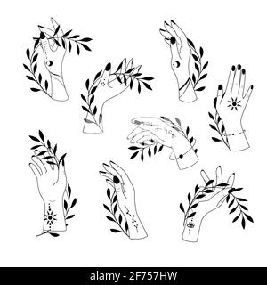Collecte mains dessinées à la main. Symboles astrologiques magiques illustrations vectorielles. Peut utiliser Tattoo design, symbole ésotérique mystique Illustration de Vecteur