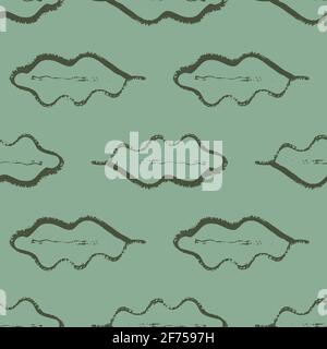 Arrière-plan à motif vectoriel monochrome sans couture en chêne. Pinceau de calligraphie simple feuillage sauge fond vert. Contour géométrique horizontal minimal Illustration de Vecteur