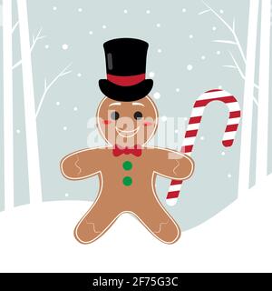 Gingembre avec un personnage de conte de fées de canne Illustration de Vecteur