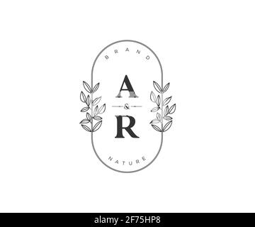Lettres AR belle fleur féminine modifiable préfabriqué logo monoline convient pour spa salon peau beauté cheveux boutique et compagnie cosmétique. Illustration de Vecteur