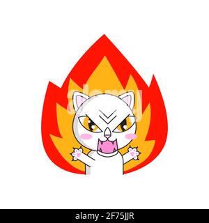Autocollant Angry Cat isolé sur fond blanc Illustration de Vecteur
