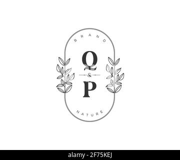 Lettres QP belle fleur féminine modifiable préfabriqué logo monoline convient pour spa salon peau beauté cheveux boutique et compagnie cosmétique. Illustration de Vecteur