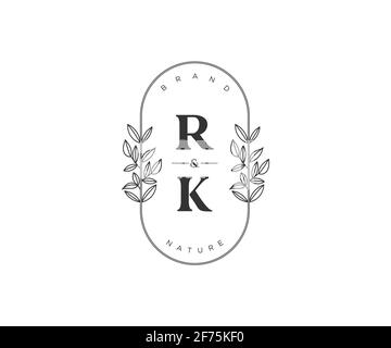 RK lettres beau floral féminin modifiable préfabriqué logo monoline convient pour spa salon peau beauté cheveux boutique et compagnie cosmétique. Illustration de Vecteur