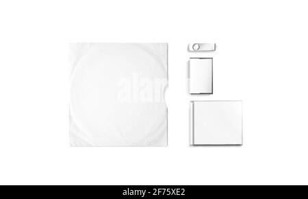 Ensemble de maquettes de cache en vinyle blanc, cd, dvd et usb Banque D'Images