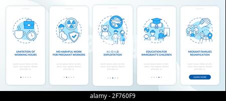 Écran bleu de la page d'application mobile d'intégration des droits des travailleurs migrants avec concepts Illustration de Vecteur