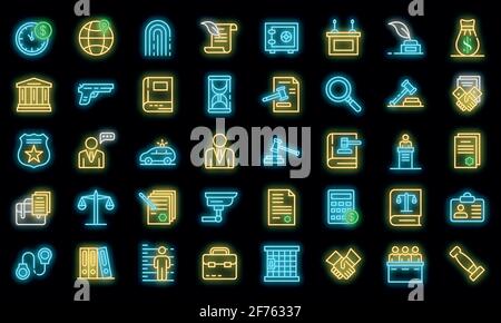 Icônes d'avocat définies. Ensemble de contours d'icônes de vecteur d'avocat de couleur néon sur noir Illustration de Vecteur