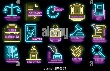 Icônes d'avocat définies. Ensemble de contours d'icônes de vecteur d'avocat de couleur néon sur noir Illustration de Vecteur
